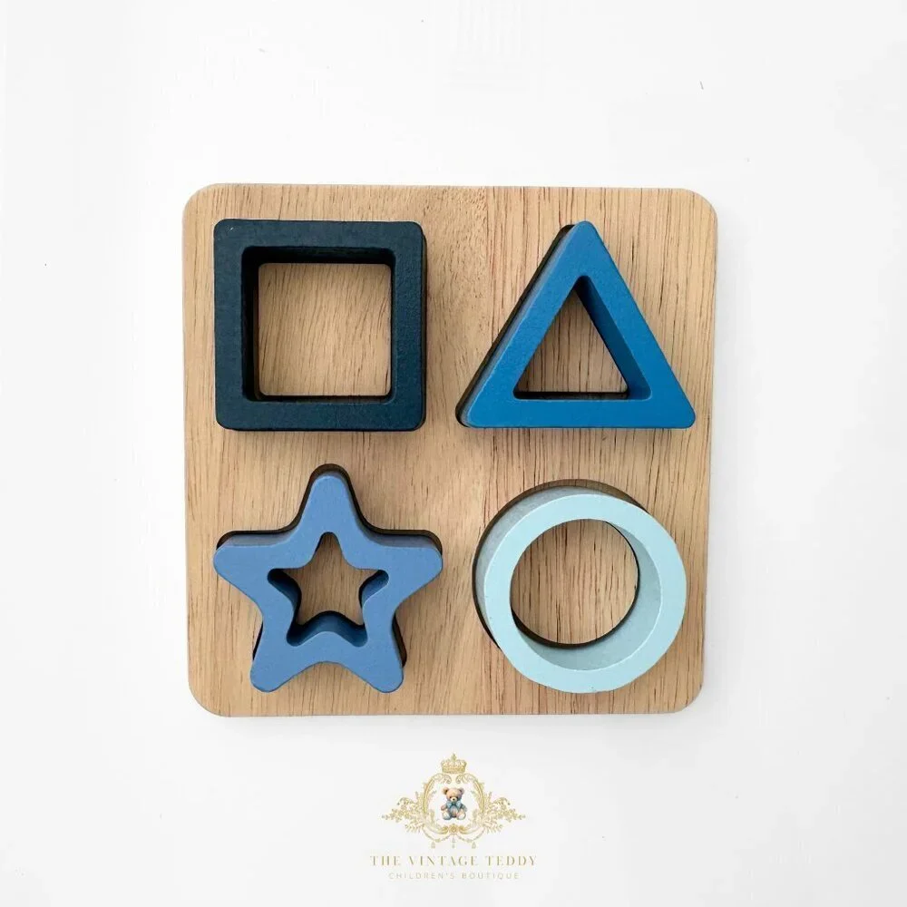 NWT Wooden Blocks Shapes Puzzle Children’s Early Learning Toys Pre-School Blue